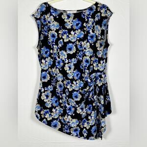 White House Black Market Blouse Top Floral Blue black Size Extra Large XL